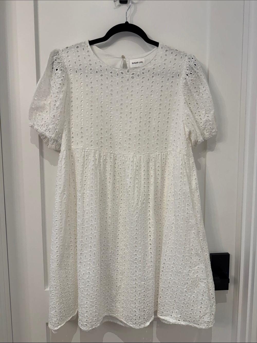Sugarlips White Eyelet Puff Sleeve Mini Dress